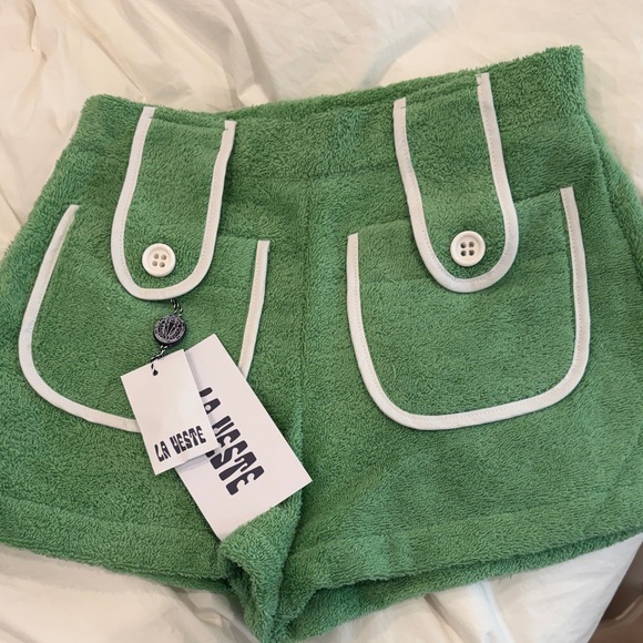 La Veste Pants - LA VESTE green terry cloth shorts size Small